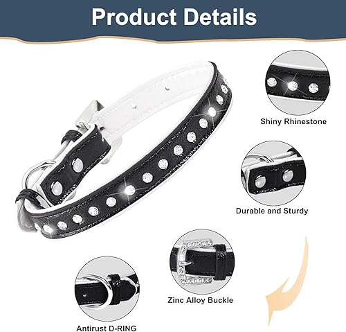 Miniatura 2 de Collar brillante para perro, elegante y deslumbrante collar de piel sintética con diamantes de imitación para mascotas con anillo en D para gatos