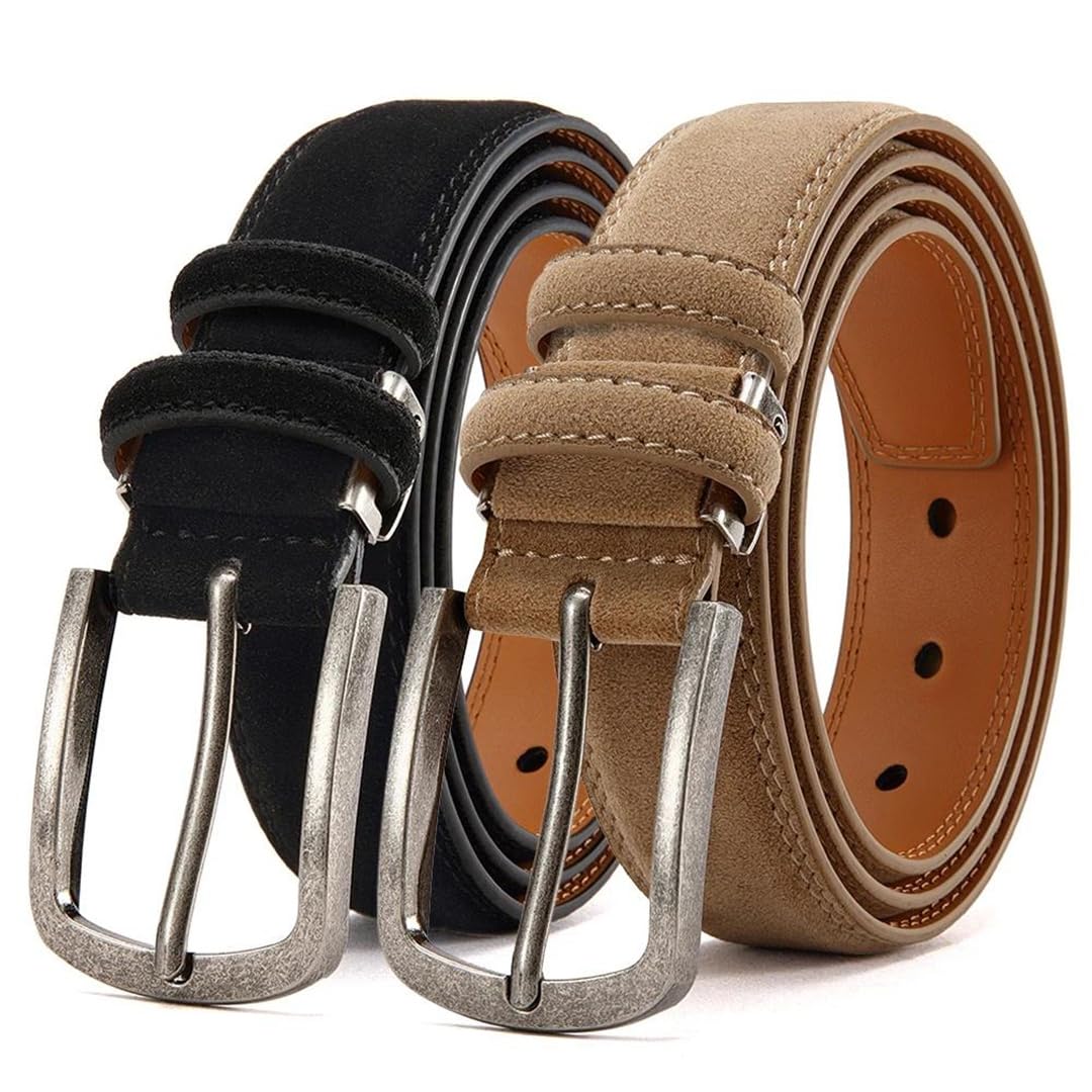 Yeuyyben Cinturón de piel sintética para hombre con hebilla de metal y hebilla automática, ajustable, estilo casual