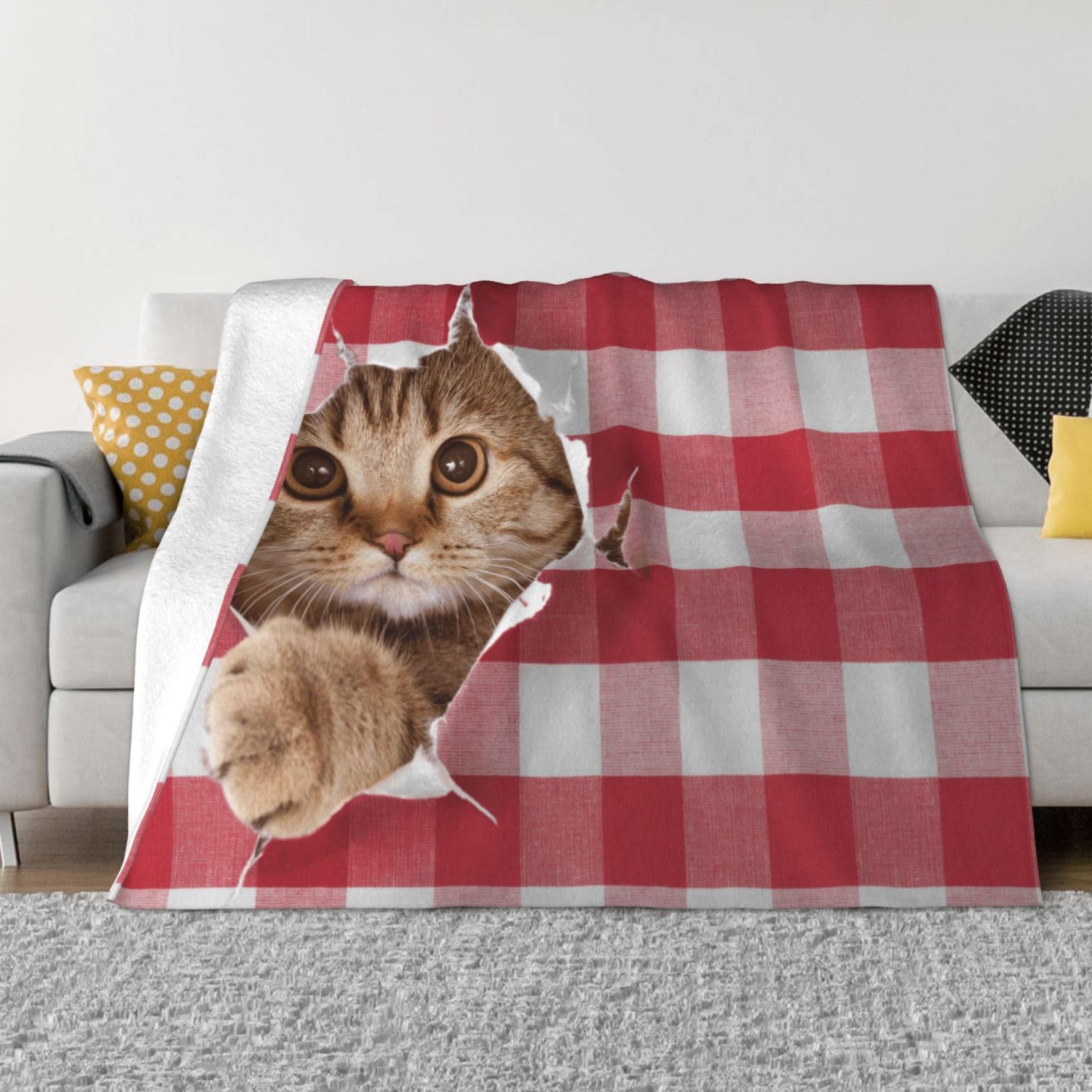 Couverture plaid chat mignon en flanelle polaire douce pour canapé et lit 76x102cm