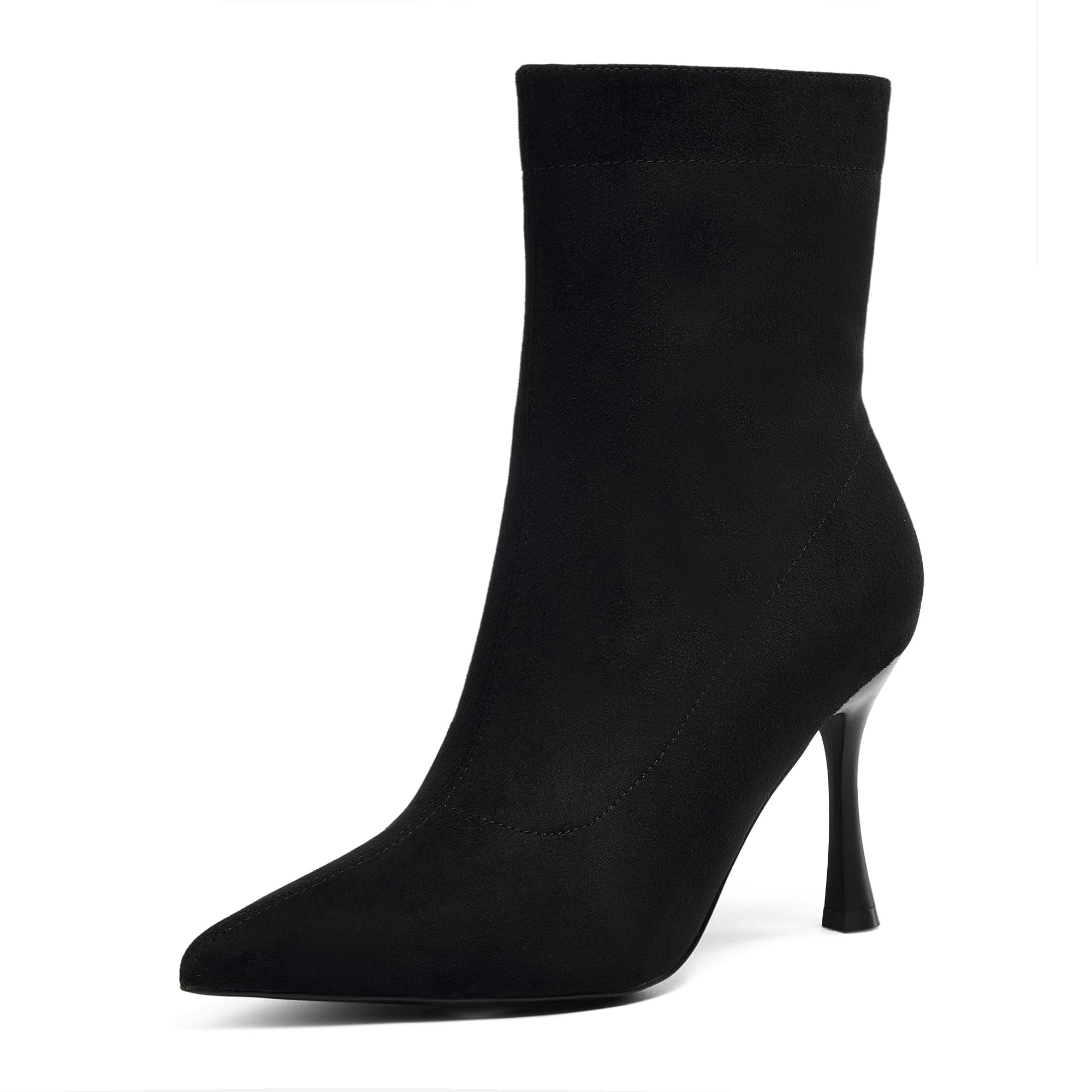 Damskie botki 9 cm szpiczasty nosek - średni obcas szpilki buty robocze dla kobiet modne krótkie buty czarne 8, Czarny zamsz, 39 EU