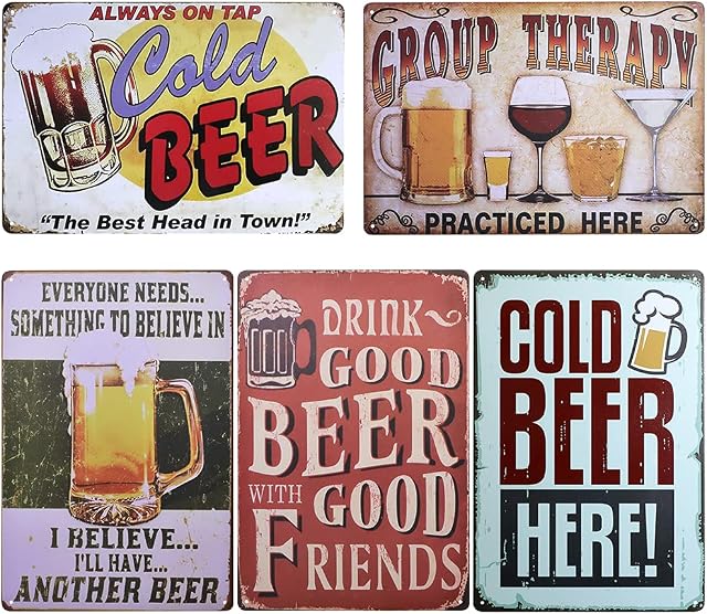 TIE-DailyNec 5 Pcs Metal Tin Sign Vintage Wall Plaque Poster, Bar Signs for Home Bar Kitchen Diner Bar Pub, 30 x 20 cm