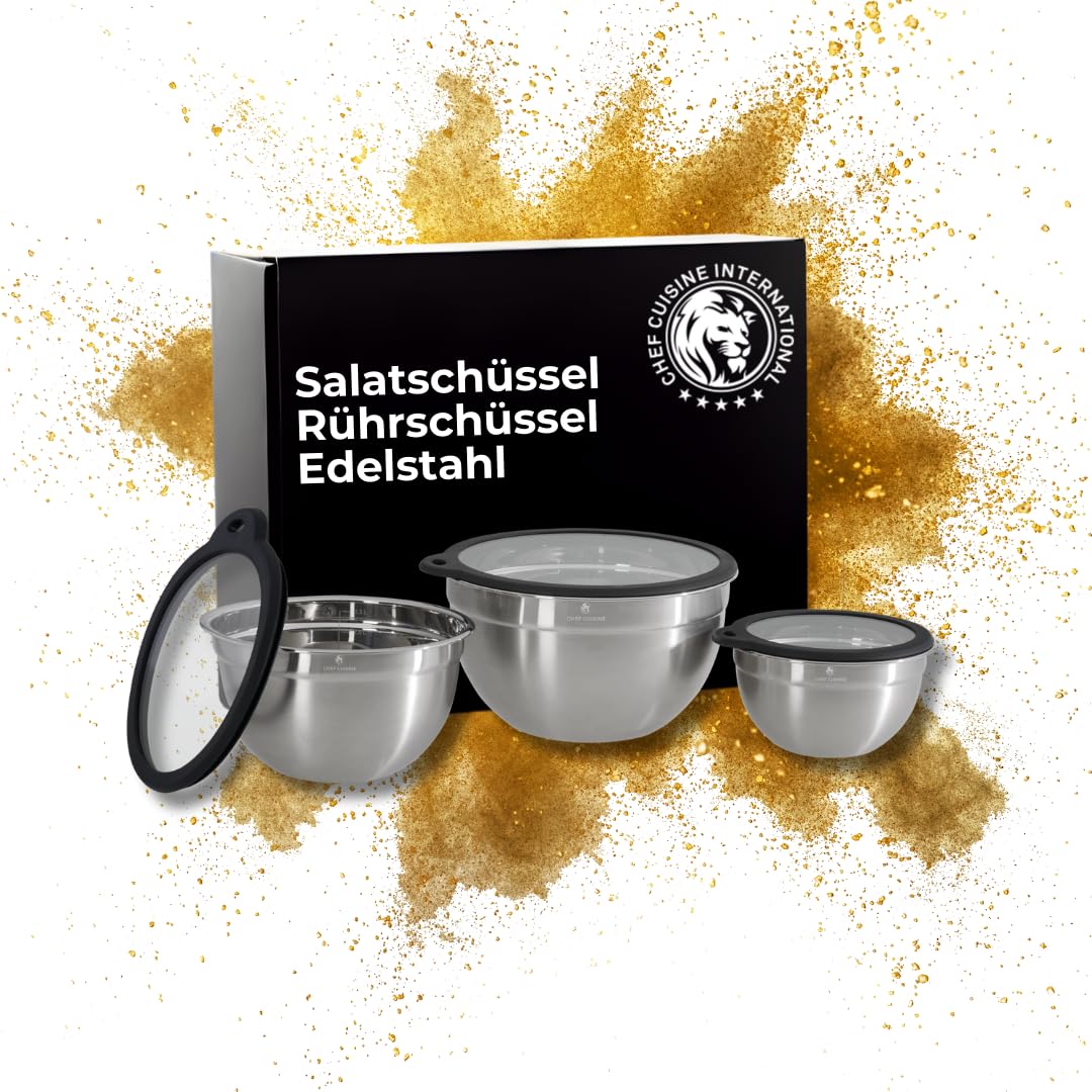 Priority Chef Premium Edelstahl-Rührschüsseln-Set, 28-tlg. – Mit Deckel, Rutschfest, 3 Reiben Und Praktischem Zubehör