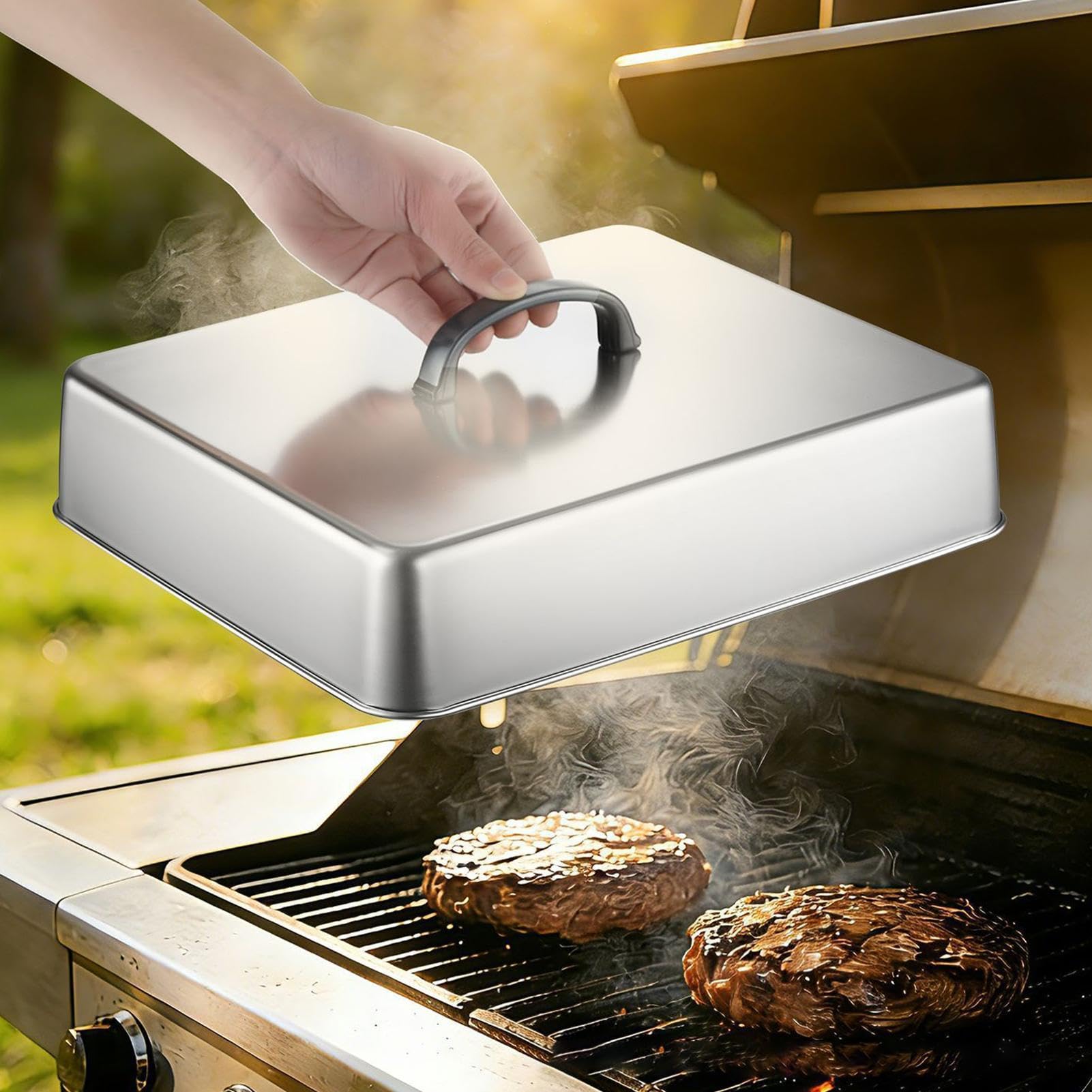 Genérico Cúpula para Rociado en Plancha,43,5 x 28,2 x 6,6 cm Tapa Rectangular de Cocina en Acero Inoxidable,Cúpula para Derretir | para Cocina Interior Y Exterior Barbacoa Y Plancha Comercial