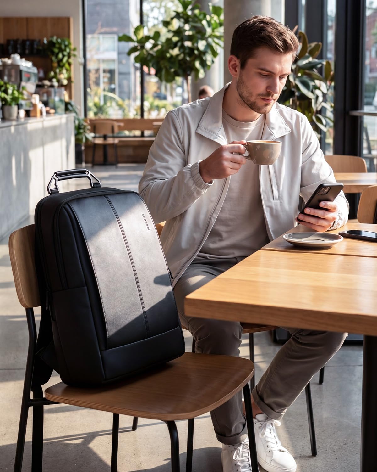 MARK RYDEN - Zaino da uomo, in pelle, impermeabile, 17 l | Zaino da uomo per laptop da 15,6 pollici, con manico in alluminio, ideale per viaggi d'affari e visite ai clienti