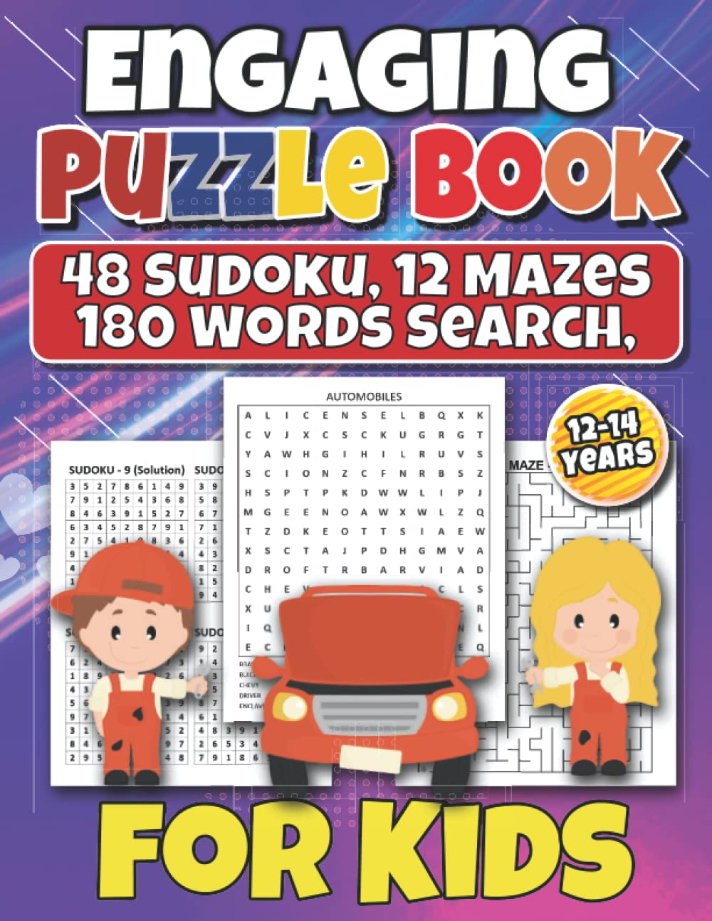Engaging Puzzle Book for kids 12-14 Years old 12 Word Search, 48 Sudoku, 12 Mazes