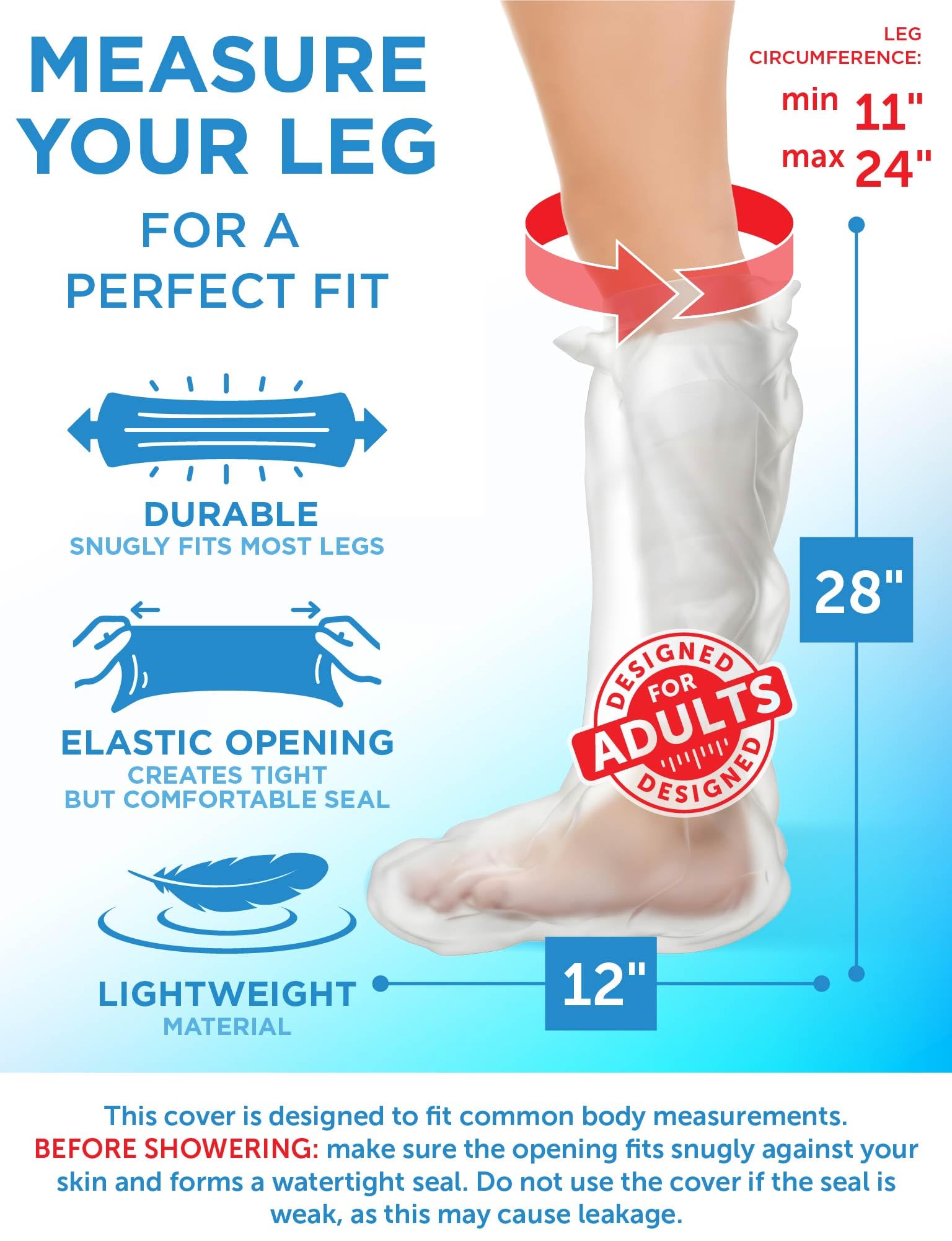 Couvre-Jambes 100% Étanche pour Douche – [Joint Étanche] – 2 pièces – Facile à Utiliser – Couvre-Jambes Réutilisables pour Adulte pour Douche