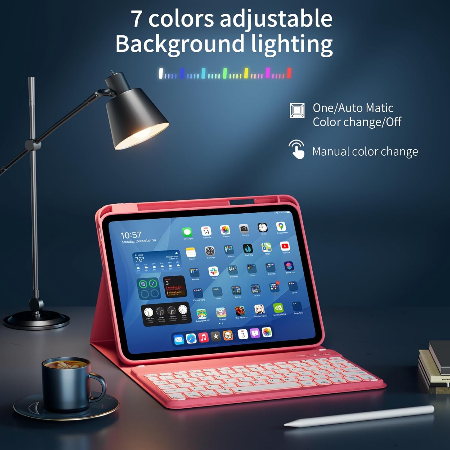 for iPad 10th 11th Generation Case with Keyboard, Folio Cover with Pencil Holder, 7 Colors Backlit Wireless Detachable Keyboard for iPad 11 inch A16 2025 10th Gen 10.9 Inch 2022, Red - Image 4