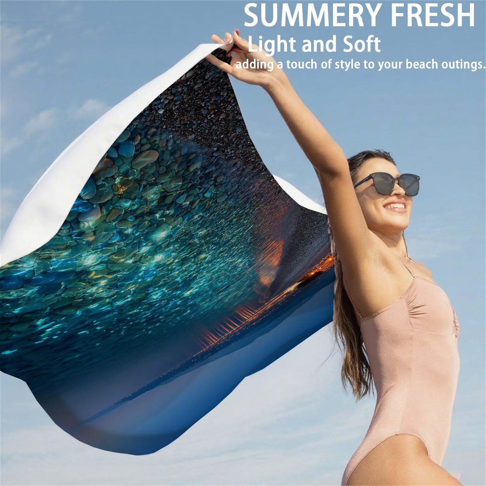 Ręcznik plażowy, morze, z mikrofibry, ręcznik plażowy XXL, 85 x 170 cm, 2 sztuki, nie zawiera piasku, super chłonny ręcznik do pływania, na podróż, urlop, do leżenia, ogrodu, na kemping i plażę OC-530