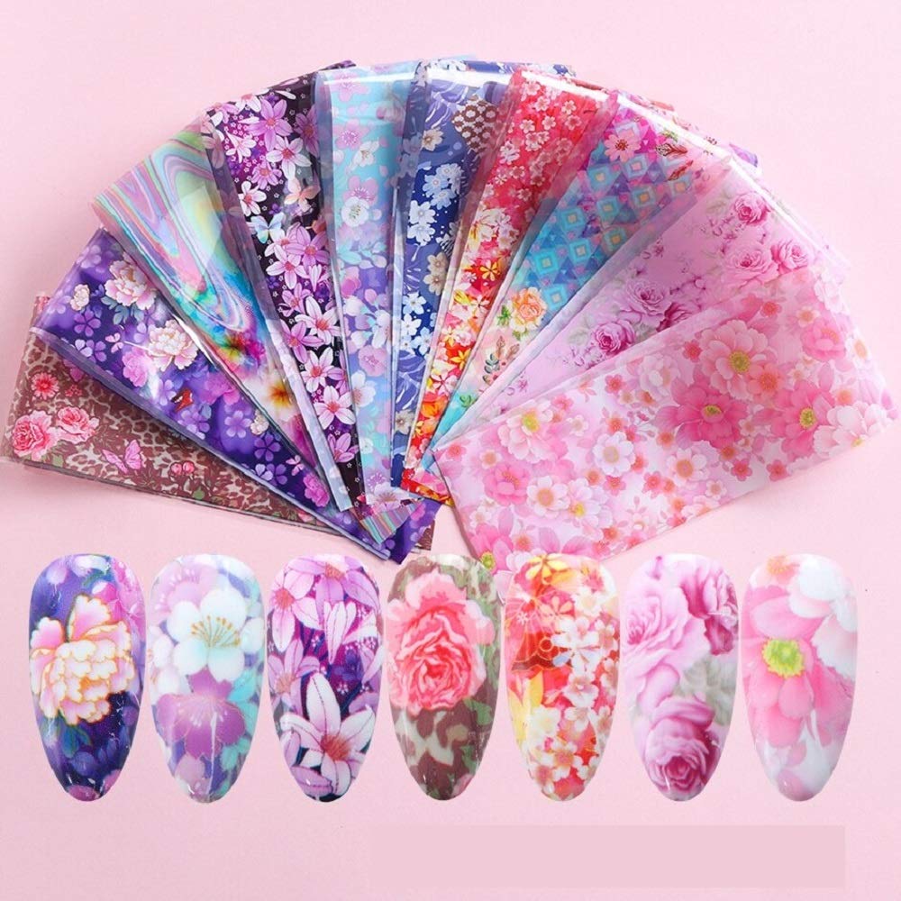 Pegatinas Florales holográficas Nail Art Butterfly Nail Foil Transfer Starry Sky Decal Papel Adhesivo Slider Decor Sets (794) (Xk139)