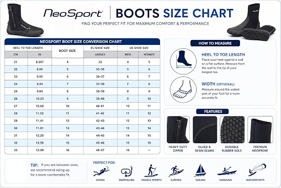 NeoSport Low-Top Neoprene Water Boots Durable Traction Sole, Glued & Sewn Seams, Puncture-Resistant Sole for Diving, Snorkeling, Surfing, Kayaking & Watersports