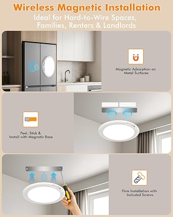Rechargeable Ceiling Light 4 Pack, Magnetic Motion Sensor Ceiling Lights with Remote, Wireless Dimmable Closet Light Battery Operated, LED Ceiling Light for Bathroom Hallway Pantry Shed Porch Stairs