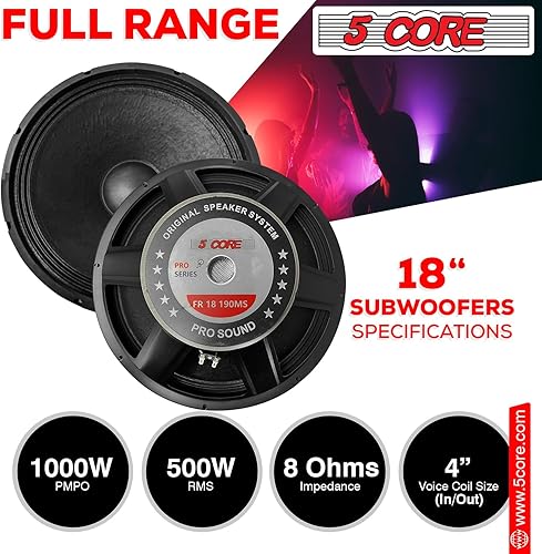 Miniatura 4 de 5 CORE Altavoz de subwoofer de 18 pulgadas, 1 unid 1000 W PMPO Raw Full Range Speaker 500W RMS 18 "Reemplazo 8 Ohm Pro Audio DJ Sub Woofer w 4