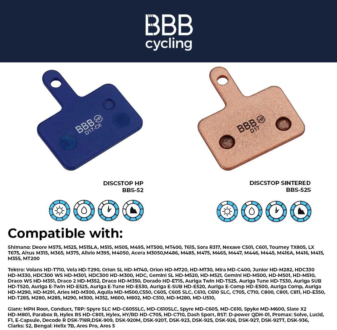 BBS-52 DiscStop HP High Performance Bike Disc Brake Pad - Shimano Deore, Tektro, Gemini, Orion, Dorado, HDC, TRP Hylex, HYRD, Spyre, Giant MPH Root, Bengal Helix 7B, Ares Pro, 1 Pair