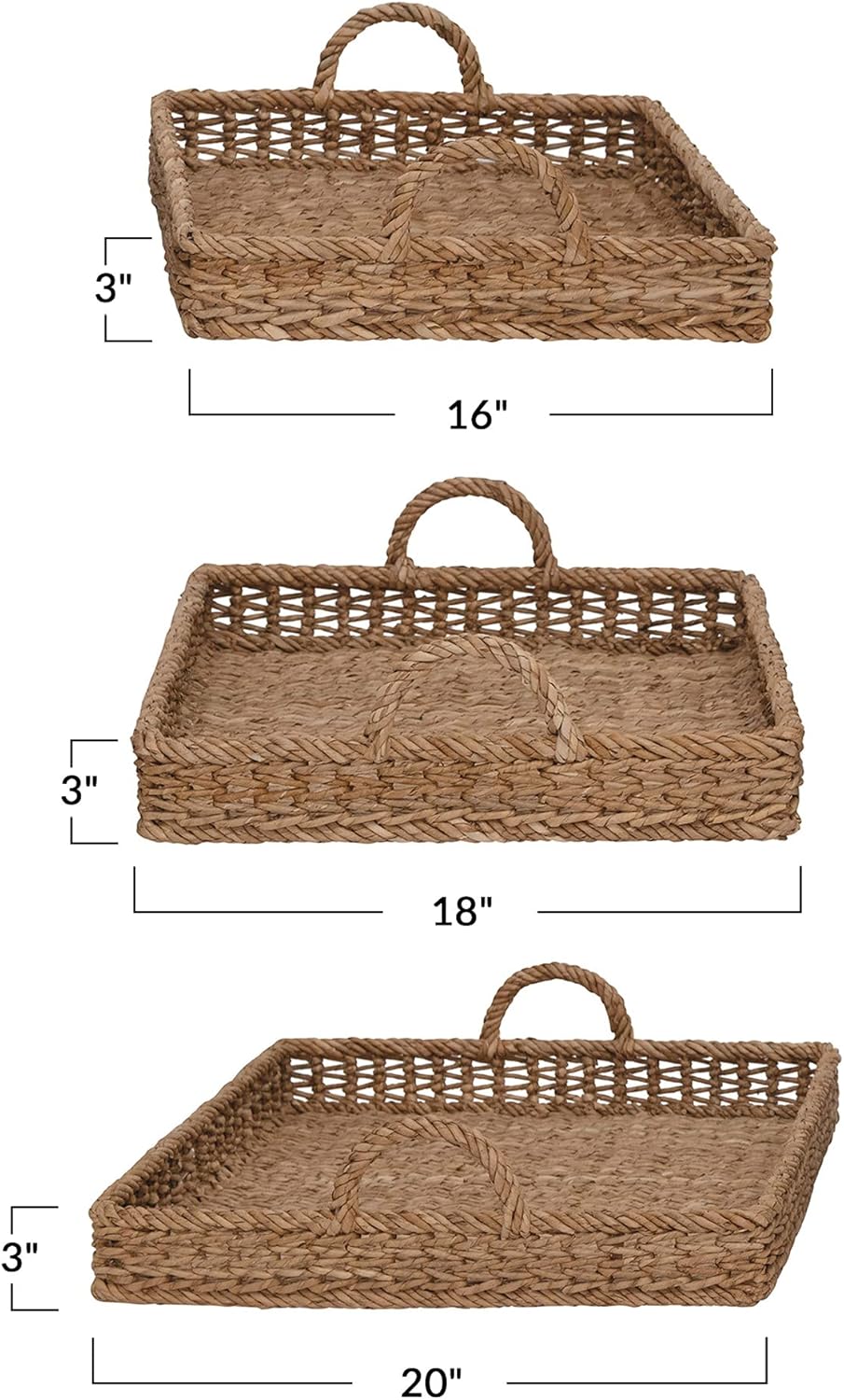 Handwoven Square Rattan Water Hyacinth Tray Set