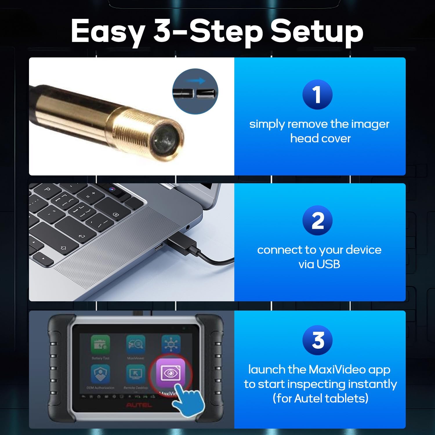 Autel MaxiVideo MV105 Inspection Camera, USB Digital Waterproof Borescope, 39.37 '' Flexible Cable Industrial Endoscope, Compatible with PC MK808/MS906S/MK906/MS908/MK908/MS909/MS919/Ultra/UltraLite