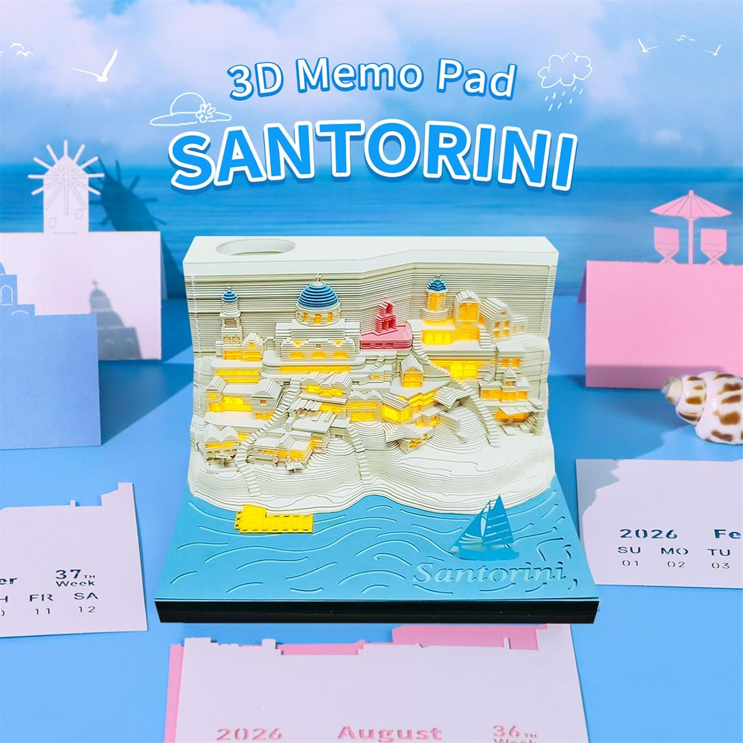 2026 3D Calendar Memo Pad,Led Time Piece Calendars,Creative Desk Calendar Notes Notepad,Paper Carving Sticky Calendar,Craft Desktop Decoration Sculpture Gift,School,Home,Office (castle)