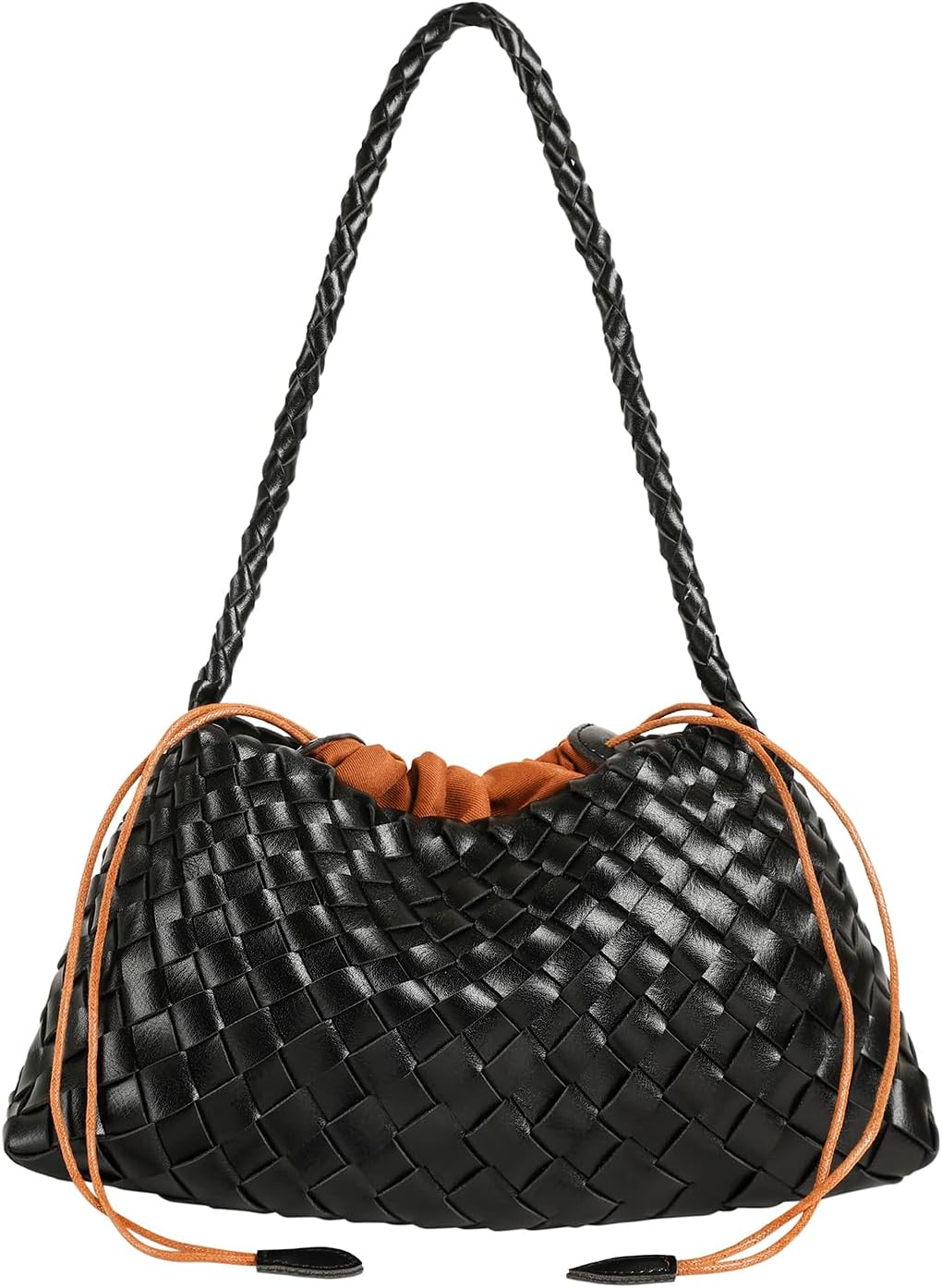 Leather Basket Woven Handbag, Vegan Leather Shoulder Cute Hobo Purse