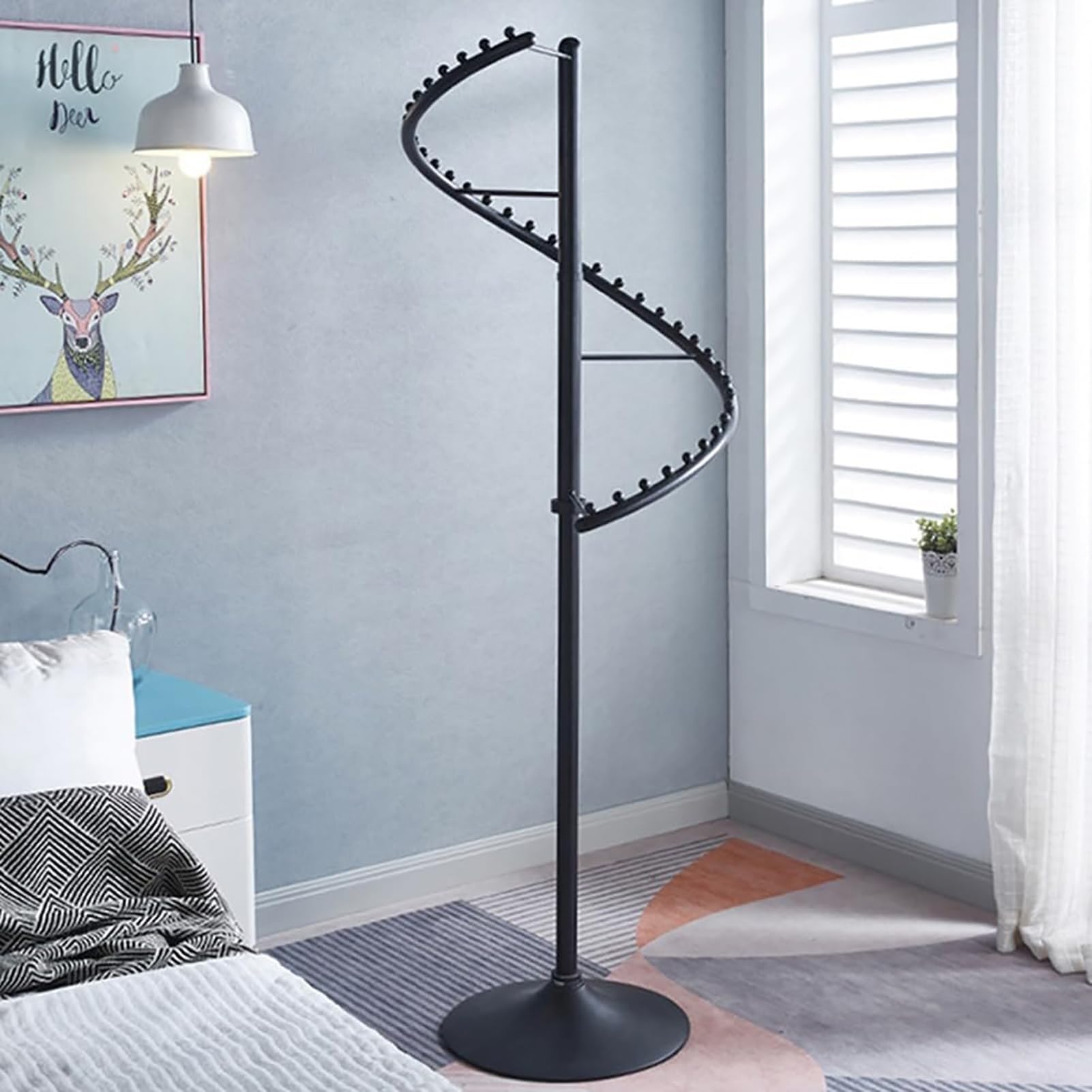 Appendiabiti a spirale in metallo, appendiabiti rotante per esporre indumenti, robusto appendiabiti autoportante per camere da letto, soggiorni e negozi