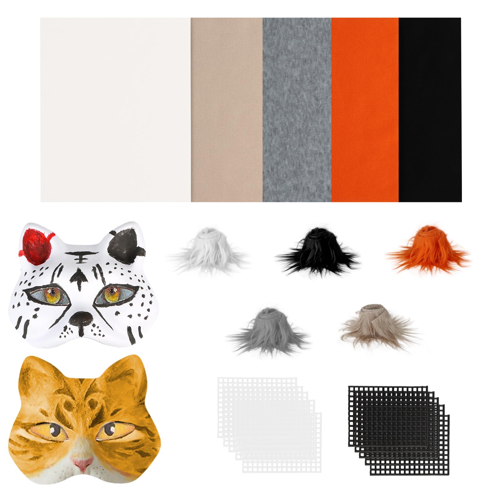 Giftota 20 Pcs DIY Cat Therian Mask Material Kit with Super Soft Felt Fabric Sheet, Plush Faux Fur, Eye Mesh (No Mask)