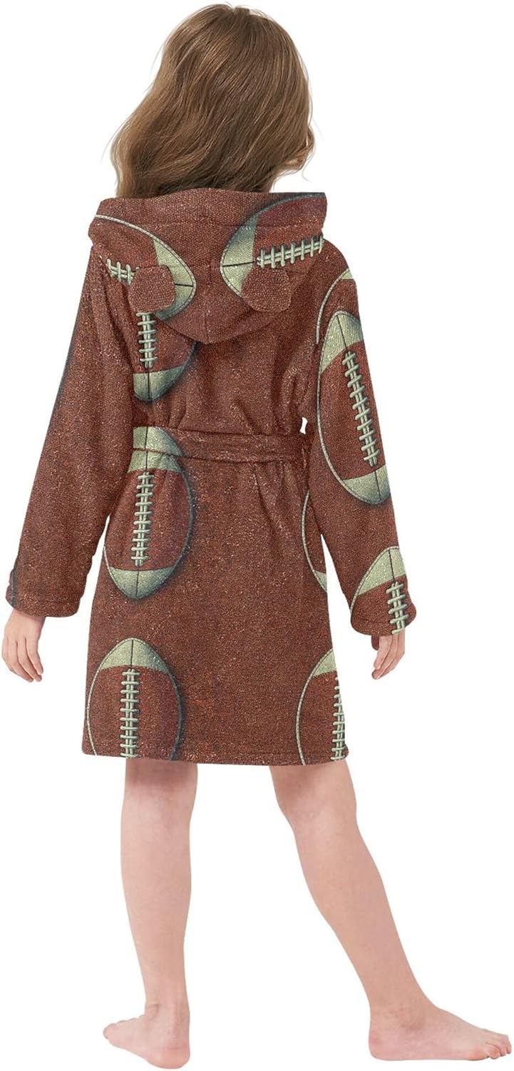 Funny Graphic America Football Bathrobe Hooded PJ Robe Plush Fleece Robe Pajama Sleepwear 2-12 Years