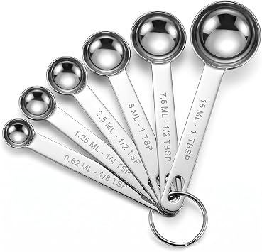 6 Pcs Measuring Spoons Set,Heavy Duty Stainless Steel Metal