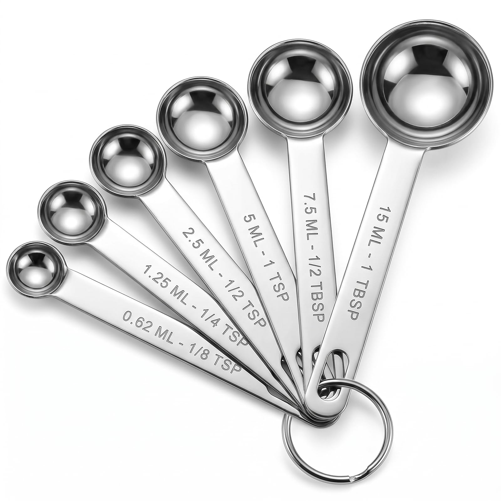 hautllaif 6 Pcs Measuring Spoons Set,Heavy Duty Stainless Steel Metal Measure Spoons,Tablespoon Teaspoon Scoop for Dry or Liquid Ingredients,Coffee Baking Cooking