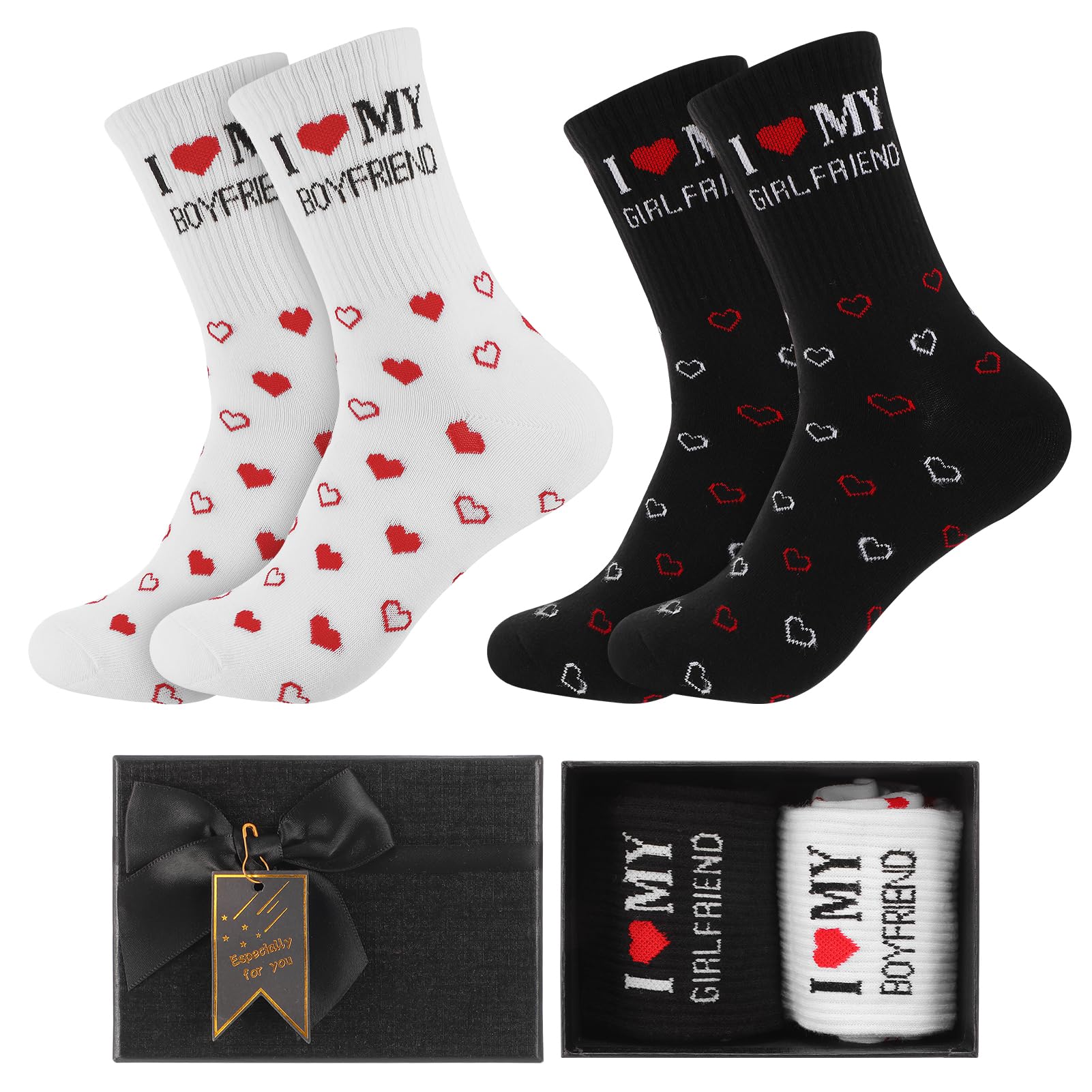 Funny Couple Socks for Boyfriend/Husband with Gifts Box, I Love My Boyfriend/Girlfriend Socks, Boyfriend/Husband Romantic Gifts for Anniversary Birthday