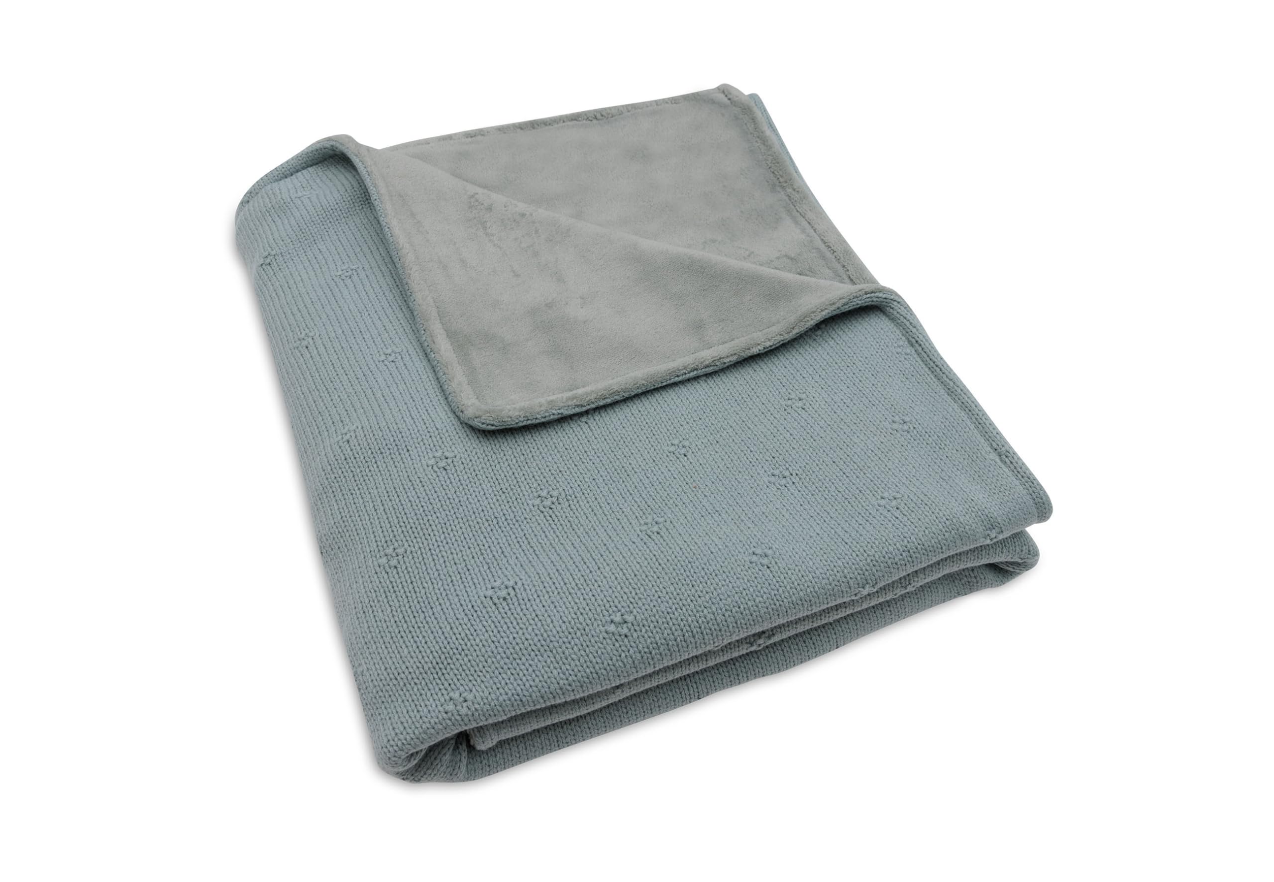 Jollein Manta para bebé Cosy Knit, terciopelo verde mar, 100 x 150 cm, 60% algodón, 40% acrílico, interior 100% poliéster, para cuna, 2,0 tog, certificado Öko-Tex, patrón de punto