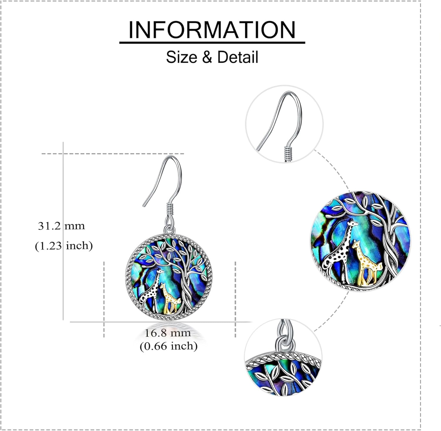 ONEFINITY Giraffe Tree of Life Earrings Sterling Silver Giraffe Abalone Shell Dangle Drop Earrings for Women Jewelry Gifts