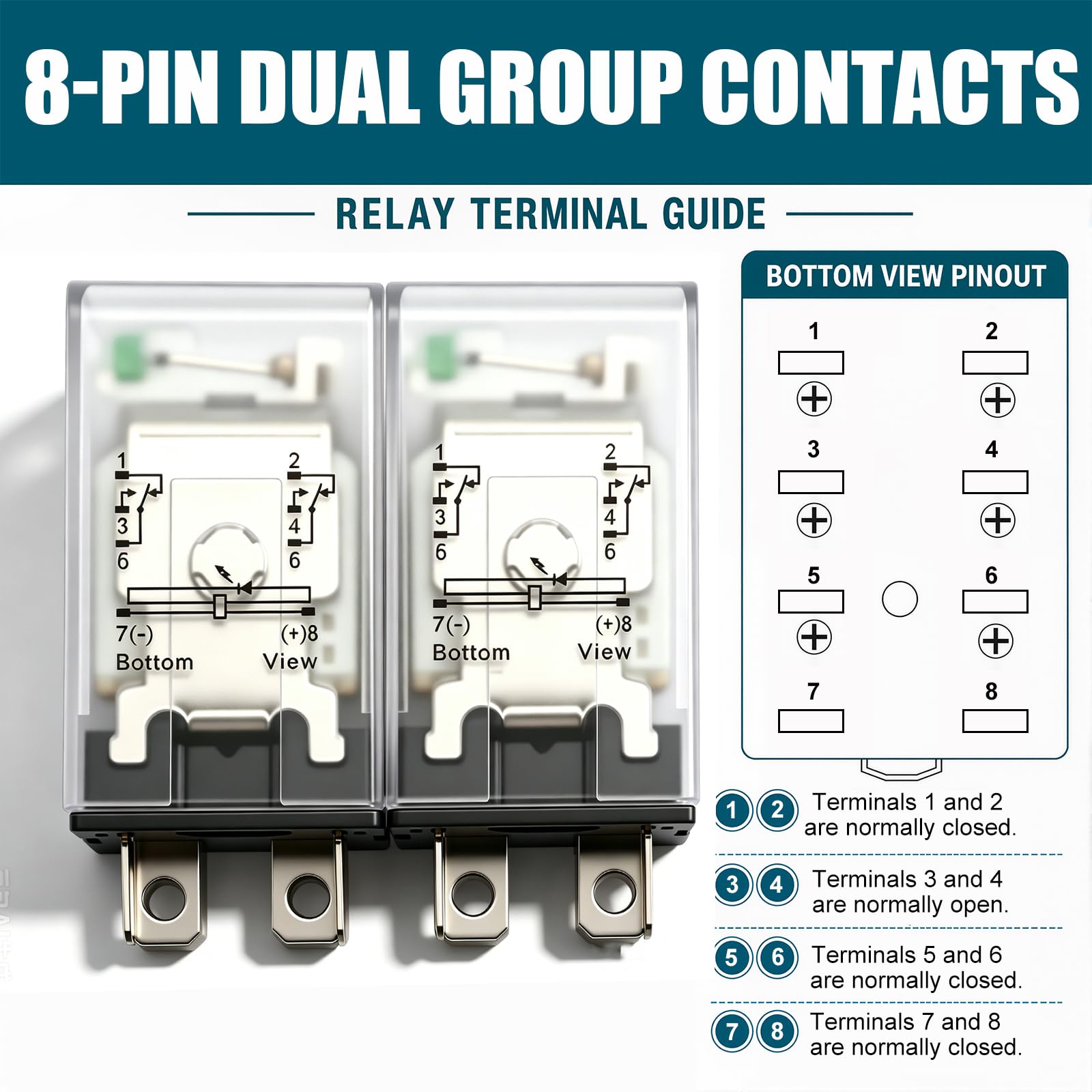 mxuteuk 2pcs JQX-13FL DC 24V Coil 8 Pin 10A DPDT LED indicator
