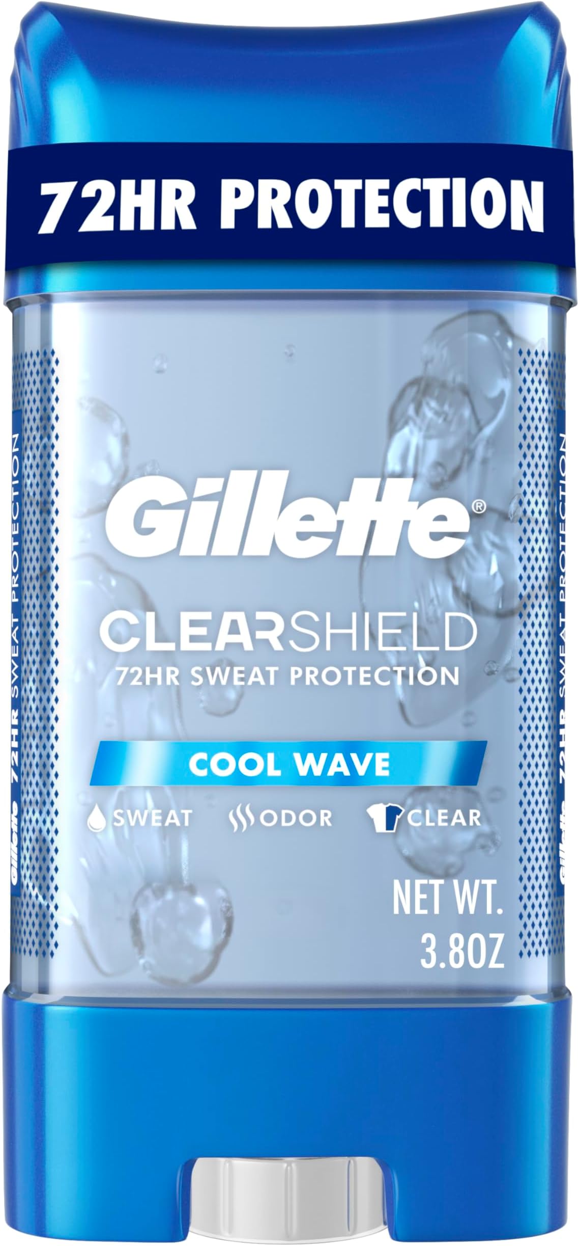 Gillette Antiperspirant and Deodorant for Men, 72hr Instant Sweat & Odor Protection, Long Lasting Freshness & Protection, Anti-White Mark Technology, Clear Gel, Cool Wave Scent, 3.8 oz