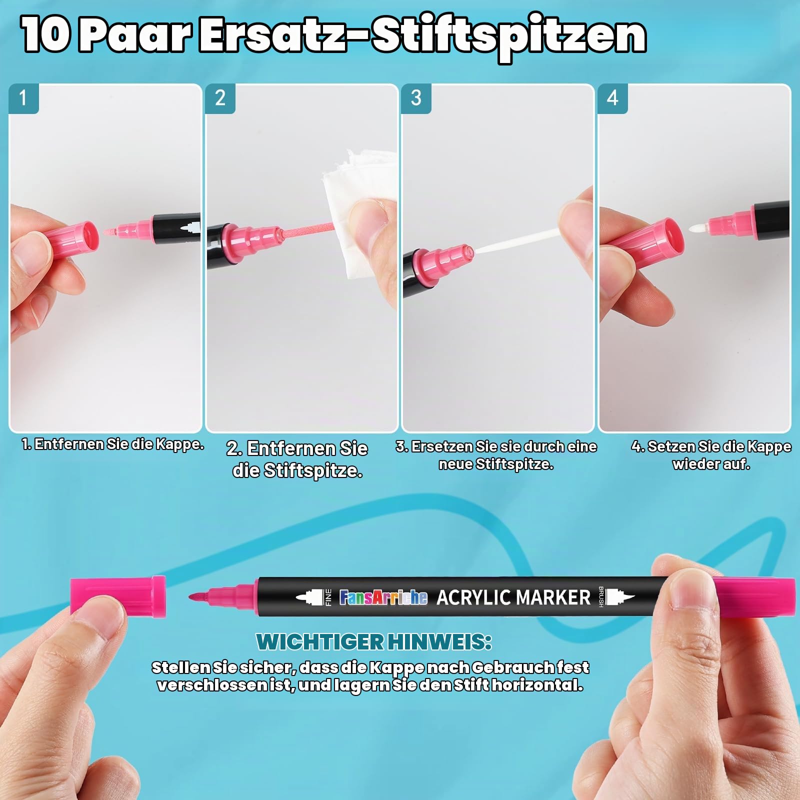FansArriche 132 Farben Acrylstifte mit Doppelspitze,