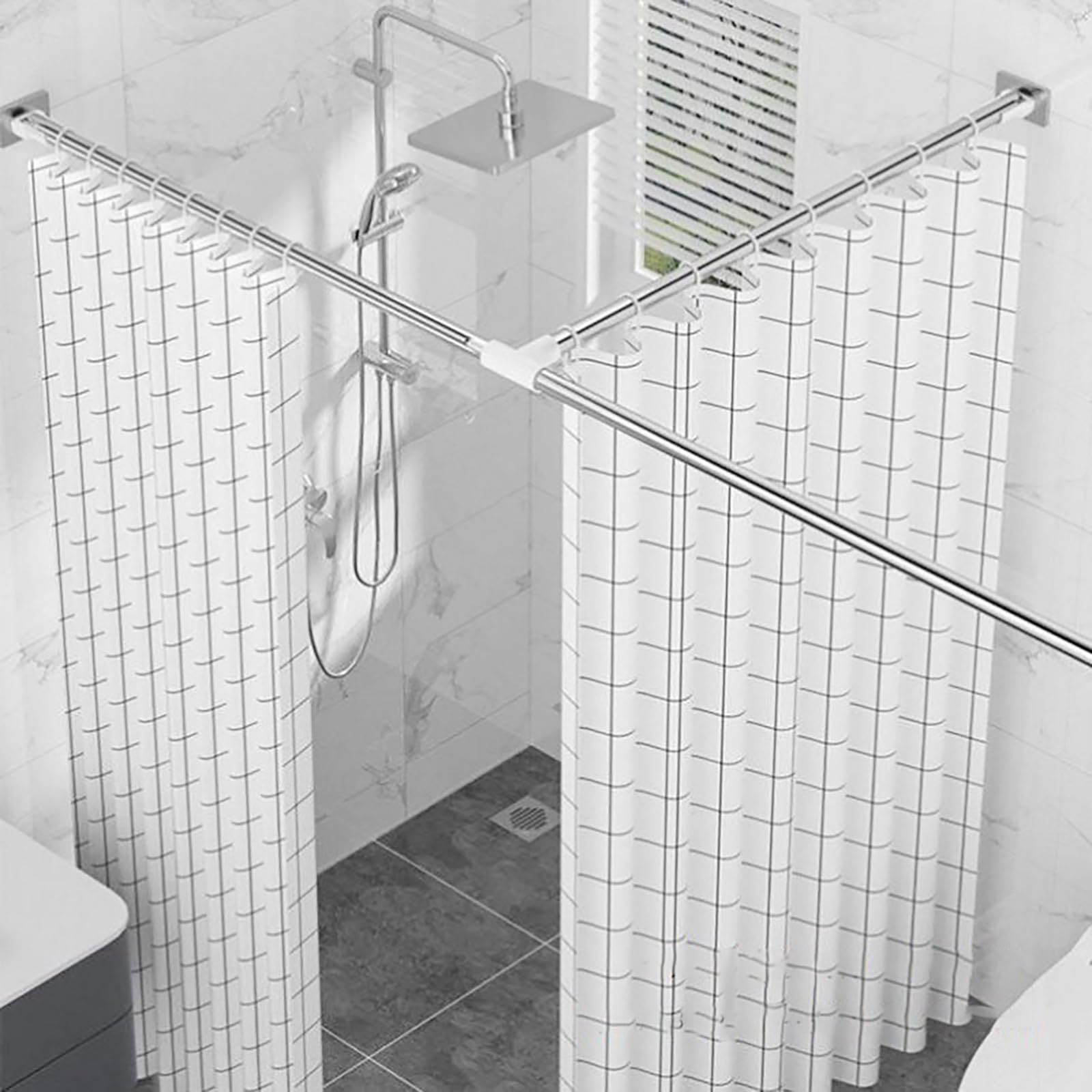 T Shape Shower Curtain Pole, Extendable Clothes Rail Stainless Steel, Straight Tension Rods For Curtains, Adjustable Shower Curtain Rod No Drill, Para Baño, Tienda De Ropa(Size:A 110-170+70-110cm)