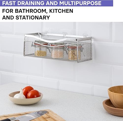 Miniatura 6 de KINCMAX Estante de ducha para ducha interior, 2 unidades, organizador de cocina autoadhesivo con 4 ganchos, gran capacidad, estantes de baño sin