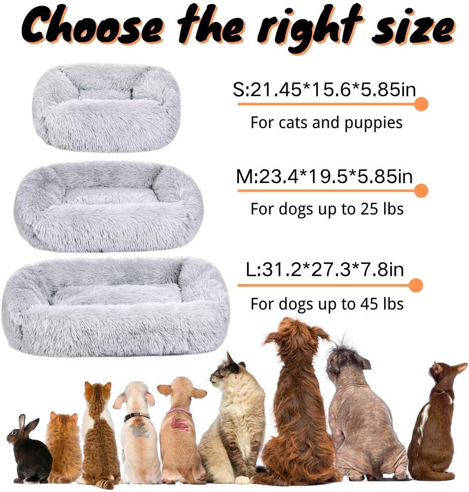 review Fluffy Calming Dog Bed Faux Fur Anti-Anxiety Dog Bed Washable Soft Long Plush Dog Bed Self-Warming Fuzzy Pet Bed for Kitten Teddy or Medium Large Sized Dogs Cats Clearance (Light Grey, L)