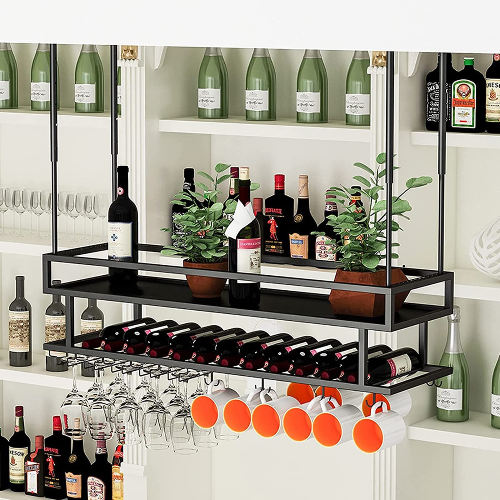 ワインラック 高さ調整可能 ステンレス製 Amazon｜天井ワインラック、高さ調節可能、鉄製の吊り下げワイン