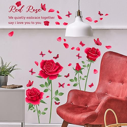 Miniatura 4 de Calcomanías de pared de flores de rosas románticas para el día de San Valentín calcomanías de pared para bricolaje murales de arte para dormitorio