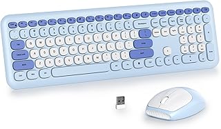 SOLIDEE Colorful Wireless Keyboard and Mouse Combo for Retro Typewriter, 2.4 GHz, 104 Keys with Numeric Keypad, Silent Mem…
