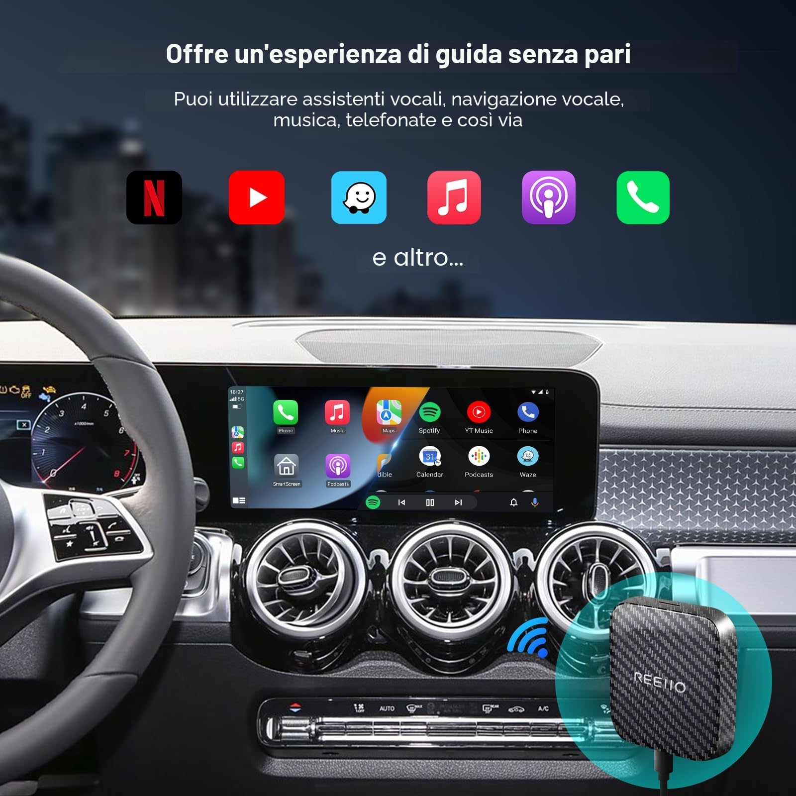 CarPlayBox wireless con scheda Netflix/YouTube/TF Converte CarPlay cablato in un adattatore wireless per auto CarPlay cablata di fabbrica