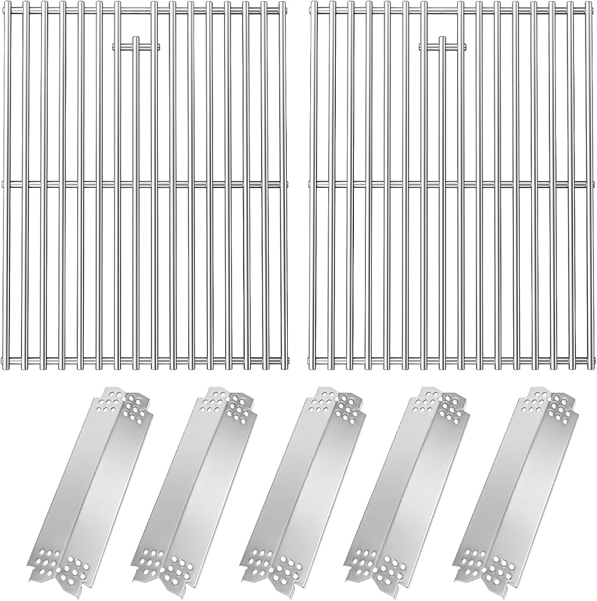 Piezas de repuesto para Nexgrill 720-0830H, 720-0888N, 720-0783E, 720-0888, 720-0783C, rejilla de cocción de acero inoxidable y placas térmicas para parrilla Nexgrill de 4 y 5 quemadores, rejillas de parrilla de 17 pulgadas | Placas térmicas y rejillas de cocción de acero inoxidable para Nexgrill 720-0830H, 720-0888N, duraderas y fáciles de instalar, rejillas de parrilla de 17 pulgadas