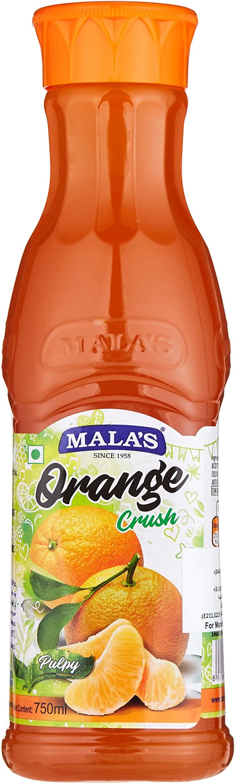 Mala’s Fruit Crush Orange Flavor 750ml, Fresh & Citrusy Beverage Mix