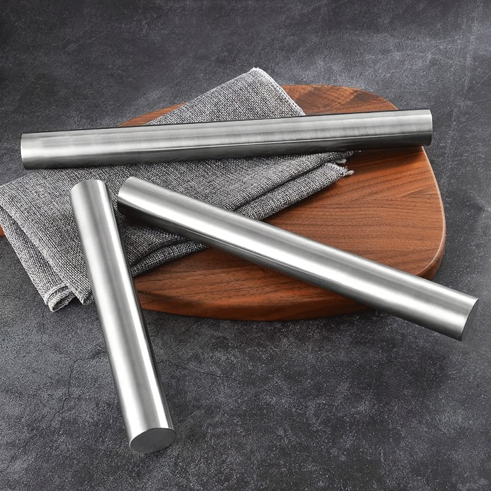 Rodillo para Hornear 2 Piezas Aleación de Pasador de Acero Inoxidable para panaderos Galletas y Pasteles Masa y Masa para Hornear Rodillo (Tamaño : S) (Silver S)
