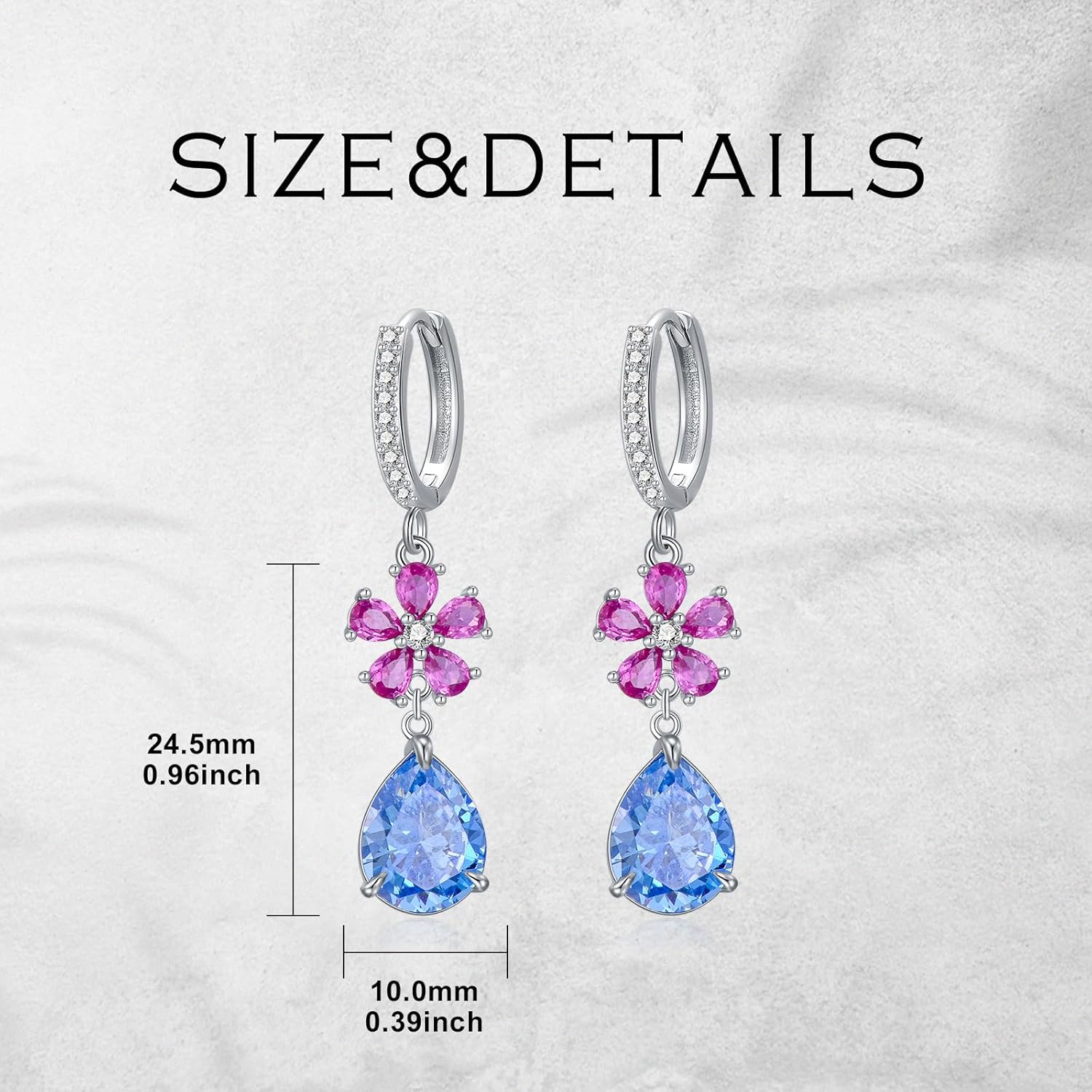 Flower Earrings for Women 925 Sterling Silver Teardrop Gemstone Wedding Bridal Dangle for Her - Image 6