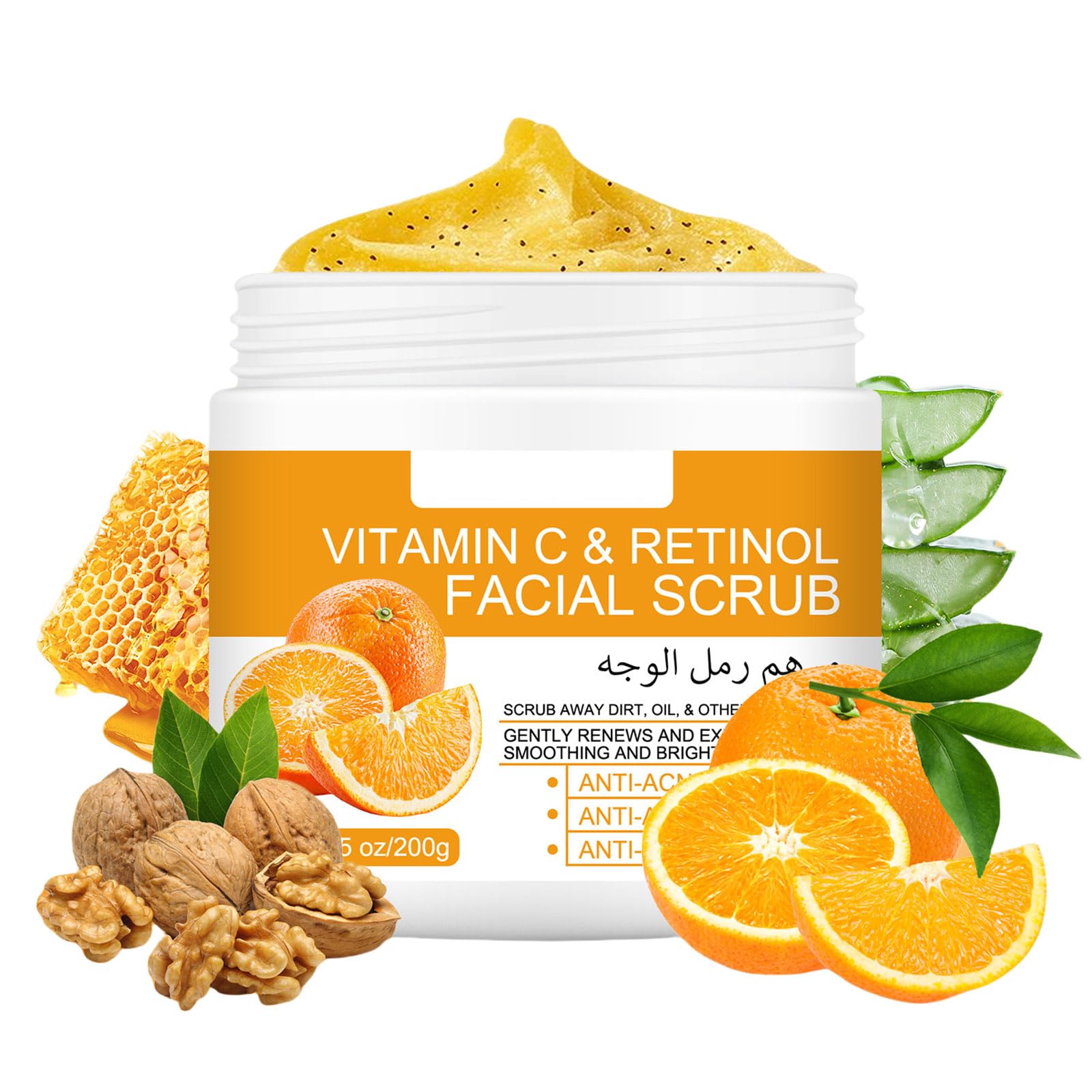 Facial Scrub Exfoliator with Vitamin C & Retinol,Natural Aloe Vera Exfoliating Scrub, 200 g (Pack of 1)