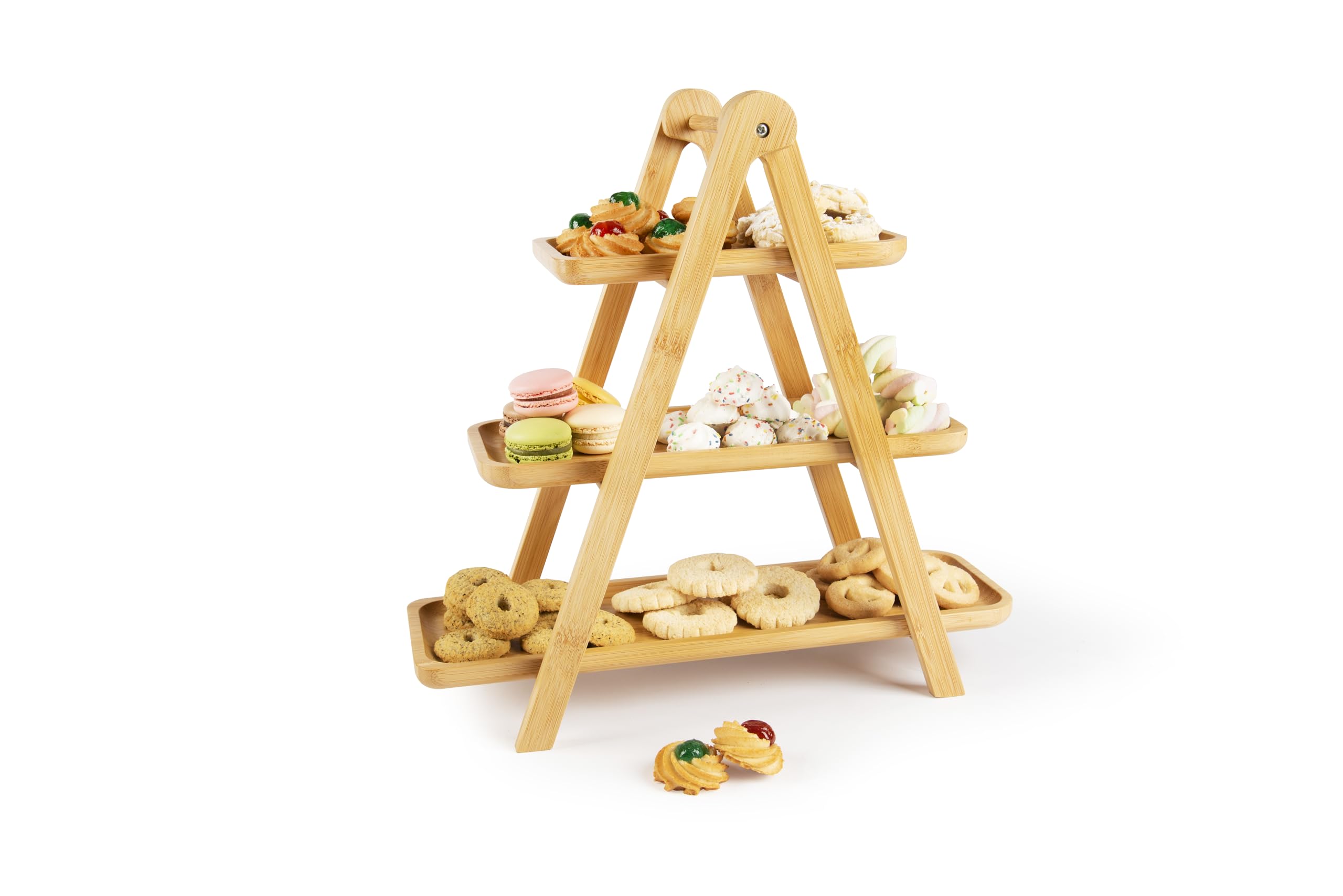 Soporte de 3 Niveles de Madera, 39,5 x 15 x 38 cm, Expositor para Dulces y Aperitivos, Fruta, Pan