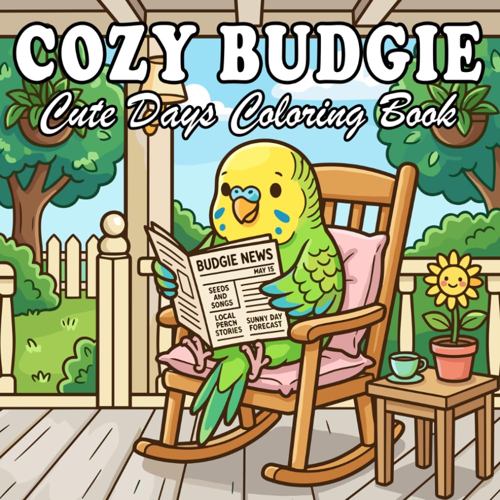 Cozy Budgie Coloring Book: Cute Anthropomorphic Budgie Home Life for Kids and Adults