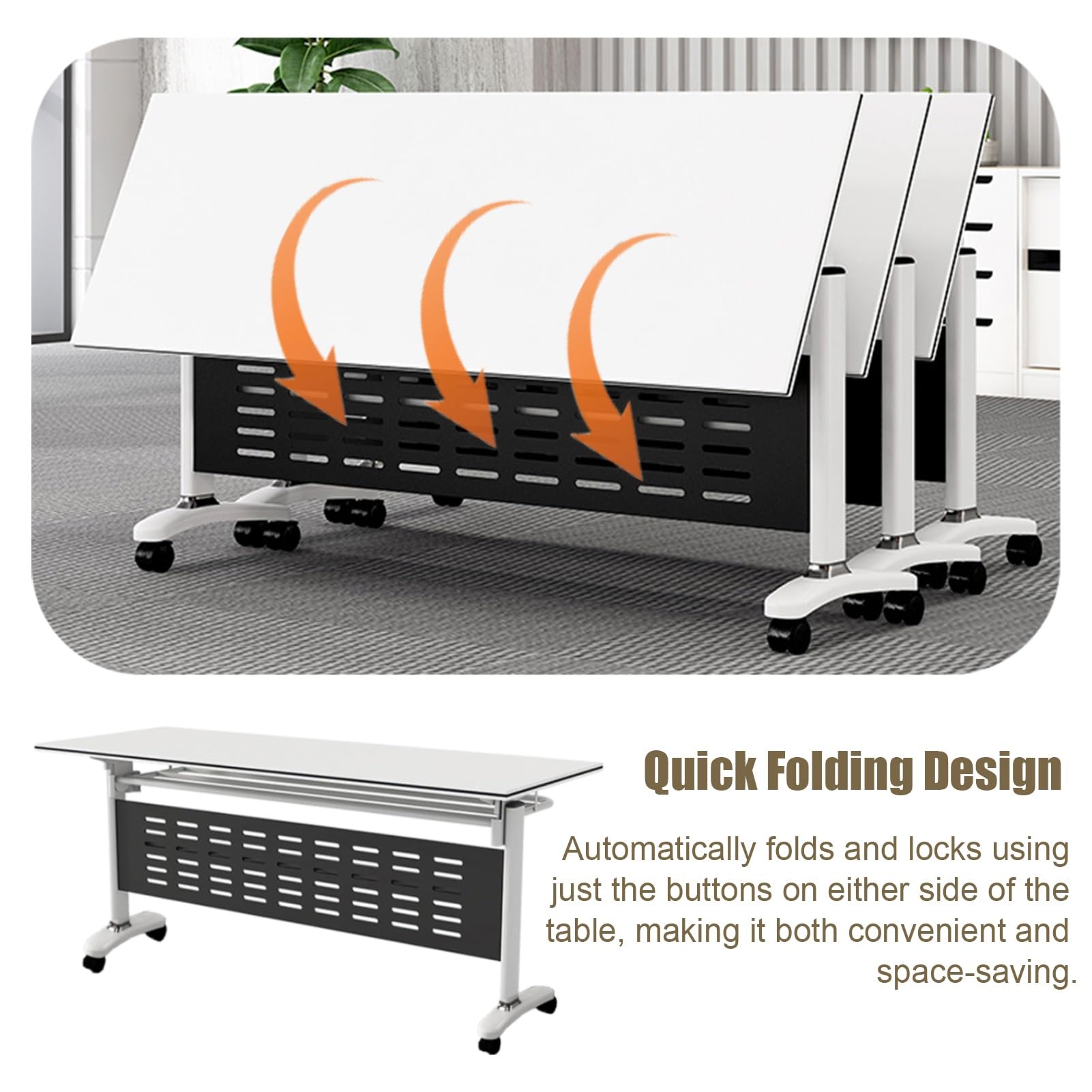 Mesa de Reuniones Mobile Foldable Conference Table, Save Space Rolling Meeting Table with Locking Wheels, Meeting/Training Table for Classroom or Office(White,140x40x75cm)