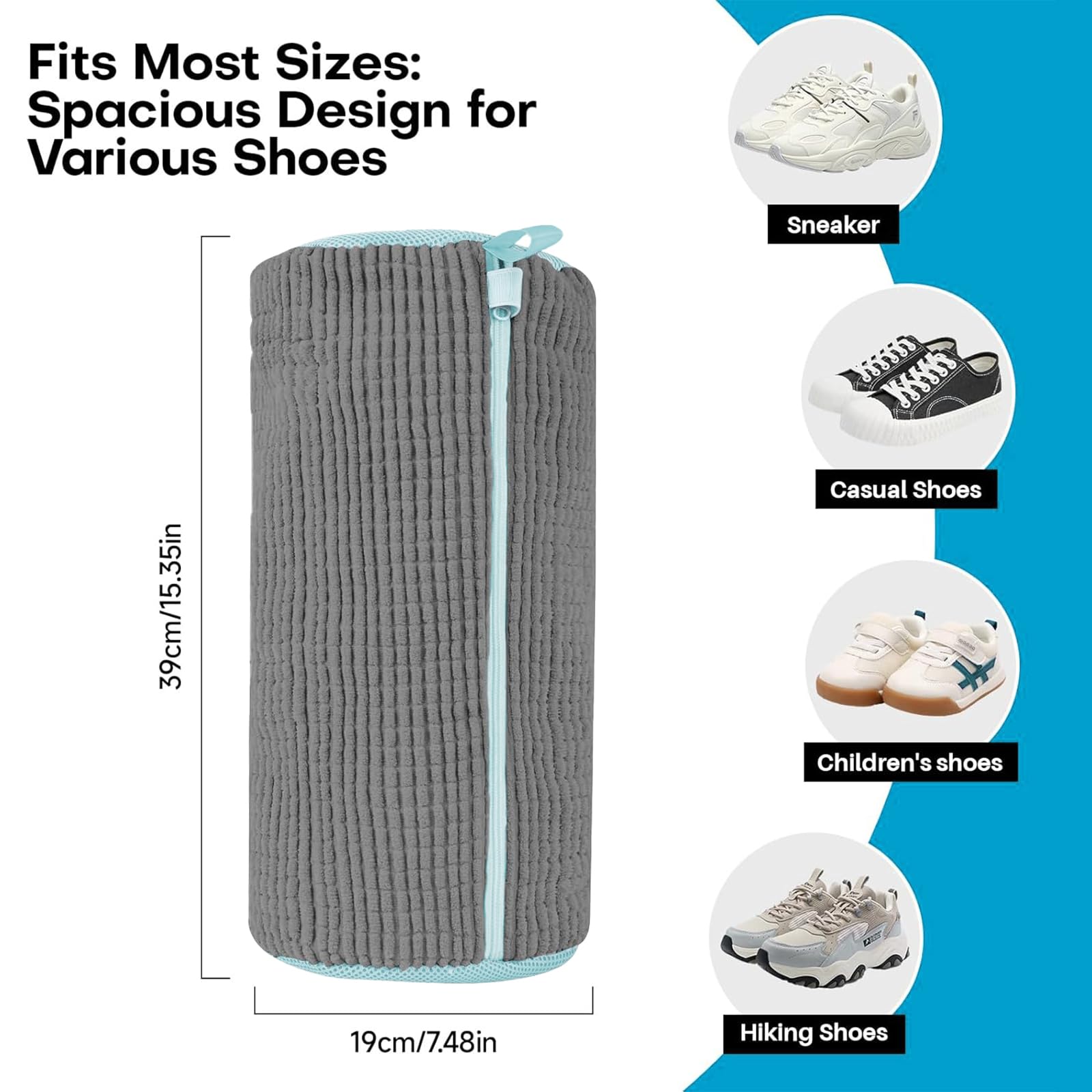 Sacchetto per Lavare Scarpe in Lavatrice, 2 Pezzi Grigi, Cerniera Antiruggine, Oltre 10.000 Microfibre, Protezione 360° per Lavaggio e Asciugatura, Adatto a Sneakers, Sportive e in Tela (Grigio 2)
