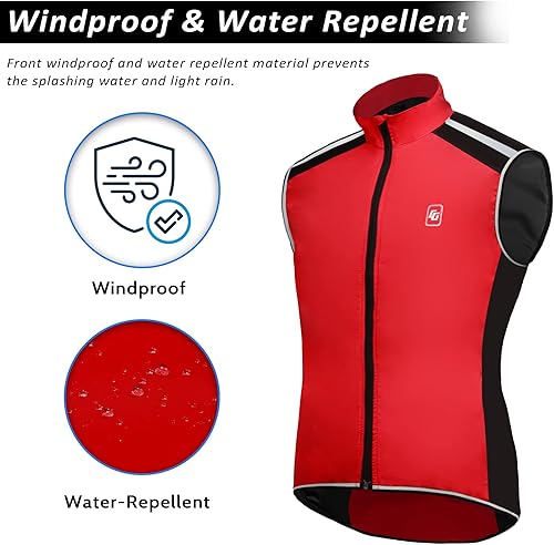 Miniatura 4 de Chaleco de ciclismo para hombre, chaleco de correr altamente reflectante, resistente al viento, ligero, sin mangas, chaqueta deportiva al aire libre