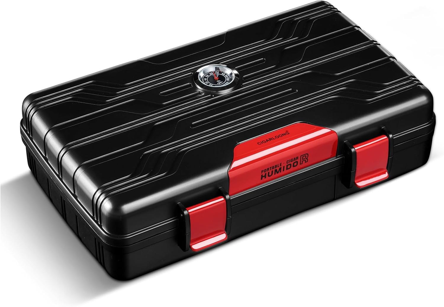 CIGARLOONG Cigar Humidor Travel Cigar Case Double Layer with Hygrometer and Humidifier(Color:Red)
